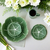 Service de vaisselle créatif en céramique en forme de chou, motif veine de feuille, compatible micro-ondes, combinaison bol, assiette, plat, tasse, rose et vert, pour la maison
