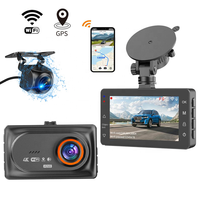 Caméra de tableau de bord 4K à double objectif 3 pouces, caméra avant et arrière, écran IPS, Wi-Fi intégré, GPS, commande vocale, vision nocturne, enregistreur DVR pour voiture