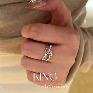 Bague Goutte d'Eau en Argent Sterling S925 Plaqué Or avec Sertissage Pavé, Bague de Fiançailles Tendance pour Femme, Collection King Silver Jewelry - Product Image 3