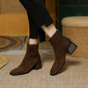 Botines <span class=keywords><strong>Chelsea</strong></span> de Estilo Retro para Mujer, Nuevas Botas de Invierno con Cierre de Cremallera, Tacón Grueso y Diseño Sólido - Product Image 1