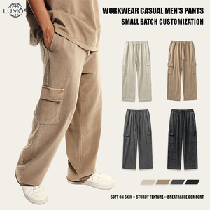 <span class=keywords><strong>Pantalon</strong></span> <span class=keywords><strong>cargo</strong></span> streetwear délavé à l'acide, coupe droite multi-poches, style workwear urbain, décontracté et ample pour homme - Product Image 1