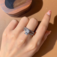 Luxe ovale geslepen zirkoon 2-delige trouwringset micro pave CZ verlovingsring voor vrouwen bruidssieraden groothandel