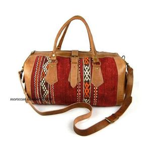 Elegant Bohemian Genuine Leather Gym Weekender Duffle Bag Geometric Pattern Stylish <b>Carry</b>-<b>On</b> Unisex Made Morocco for Travel - Product Image 1