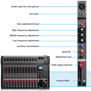 Table de Mixage Audio Professionnelle Biner DX12 <span class=keywords><strong>USB</strong></span> Entrée MP3 Alimentation Fantôme 48V Console DJ Studio 12 Canaux - Product Image 6