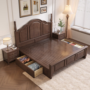 Cama de Madera Maciza Dazhang Jiaju de 1.8m con Almacenamiento, Muebles de Dormitorio, Estilo Rústico Americano - Product Image 3