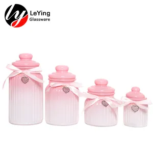 Set di barattoli per contenitori di stoccaggio in vetro rosa da cucina in vendita calda da regalo di nozze all'ingrosso