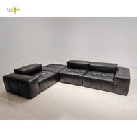 Canapé de compression italien minimaliste en cuir pixel Ensemble de canapé modulaire de style ancien en cuir de vachette noir pour salon