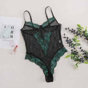 SacKnove W582 Body une pièce pour femme Body vert dentelle maille transparent <span class=keywords><strong>nuisette</strong></span> brodé Teddy Femme <span class=keywords><strong>Chic</strong></span> Lingerie ensembles exotiques - Product Image 6