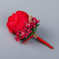 Boutonnière de marié, boutonnières pour garçons d'honneur, fleurs artificielles en soie, rose, broche, accessoires, décoration de costume de bal