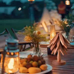 Classic Eco-Friendly Kitchen Folding Tree Shape Wooden <b>Trivet</b> and Coasters Set of 4 for Hot Dishes - Product Image 4