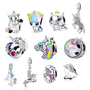 Unicorn Licorne Manik-manik Pas Pan Gelang Kalung 100% 925 Sterling Perak Liontin Menjuntai untuk Wanita Mode Perhiasan Hadiah