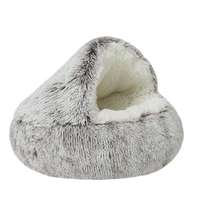 Besky hiver chaud longue peluche moelleux à capuche chien chat beignet lit grotte apaisant lavable cabane lit