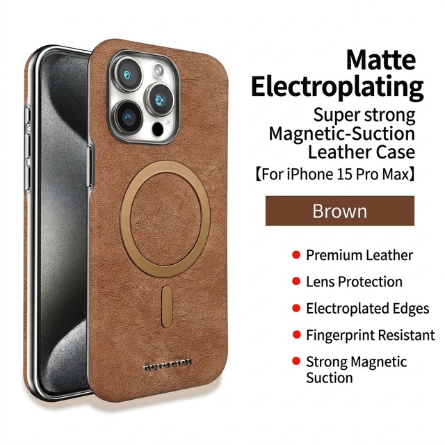NO Brand Leather Magnetic Shockproof Mobile Phone Cases for 15 Pro Max/14 Plus/16 with Street Fashion Design
