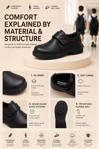 Kids School <strong>Shoes</strong> Black Uniform <strong>Shoes</strong> Comfortable <strong>Velcro</strong> School Footwear Lightweight Anti Slip Student <strong>Shoes</strong> for Boys Girls - Product Image 2