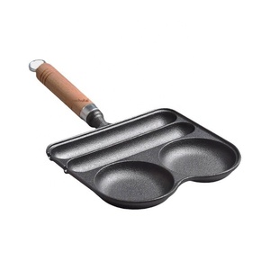 Padella in ghisa <span class=keywords><strong>antiaderente</strong></span> per salsicce, uova, torte di riso e spiedini di agnello, con coperchio in legno - Product Image 1