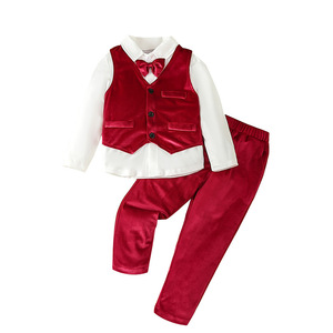 Ensemble de vêtements formels en velours vert foncé 3 pièces pour bébé garçon, pour tout-petits, anniversaire, Noël, mariage - Product Image 5