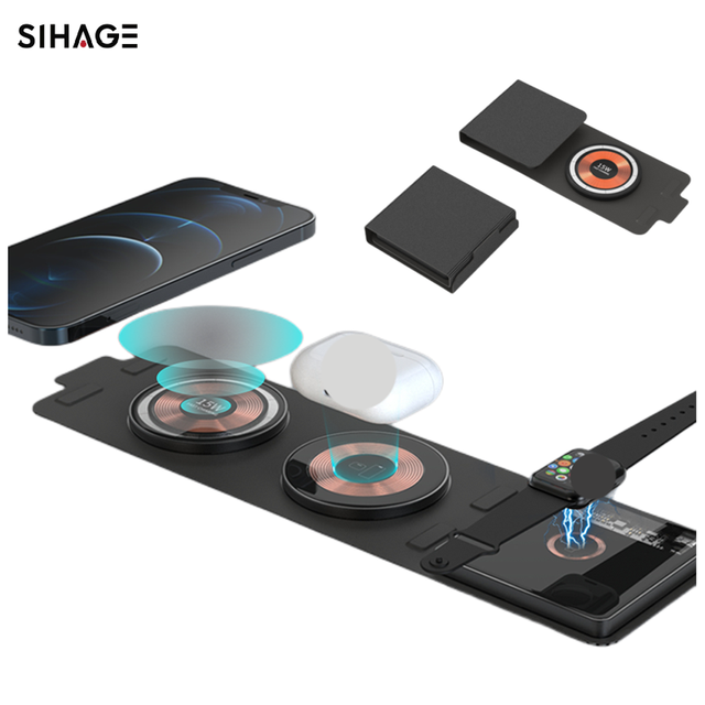 Quality Transparent 15W Foldable 3-in-1 Wireless Phone Charger Dock Station Portable OTP OVP Protection for iPhone Smartphone