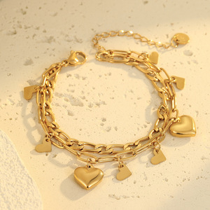 Nuovo Bracciale Trendy Placcato Oro 18K in Acciaio Inossidabile con Catena e Ciondoli a Cuore per <span class=keywords><strong>Gioielli</strong></span> Unisex - Product Image 4