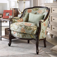 Amerikanisches Retro-Massivholz-Einzelstuhl-Set im Landhausstil Geschnitztes Sofa im französischen Stil für die Freizeit in der Villa und auf dem Balkon