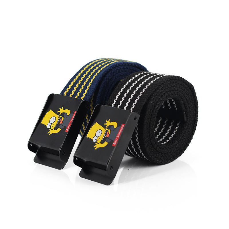 Cartoon trend black and blue two-color belt Simpsons belt leisure all-match automatic buckle canvas belt