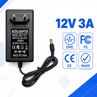 Adaptateurs secteur muraux européens EU Plug 12V 3A 36W CE RoHS à haute efficacité, prêts à être expédiés, pour enceintes intelligentes et appareils domestiques