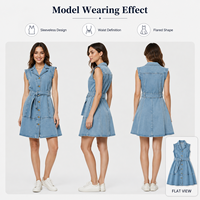 Robe mini en jean droite sans manches coupe ajustée à col classique et boutonnée sur le devant pour femme, décontractée d'été, délavage clair