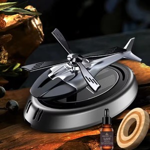 Solar Powered Rotation Helicopter Solar Aromatherapy Car Air Freshener Alloy+ABS Wooden Fragrance Auto Aroma Diffuser - Product Image 6