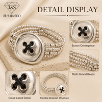 Bracelet multi-rangs de perles plaqué or avec motif bouton en cuivre, style géométrique minimaliste, bijoux unisexe pour la vente au détail en boutique