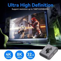 Commutateur 2-en-1 8K 60Hz DP 1.4 en alliage d'aluminium haute résolution pour moniteur, téléviseur et projecteur