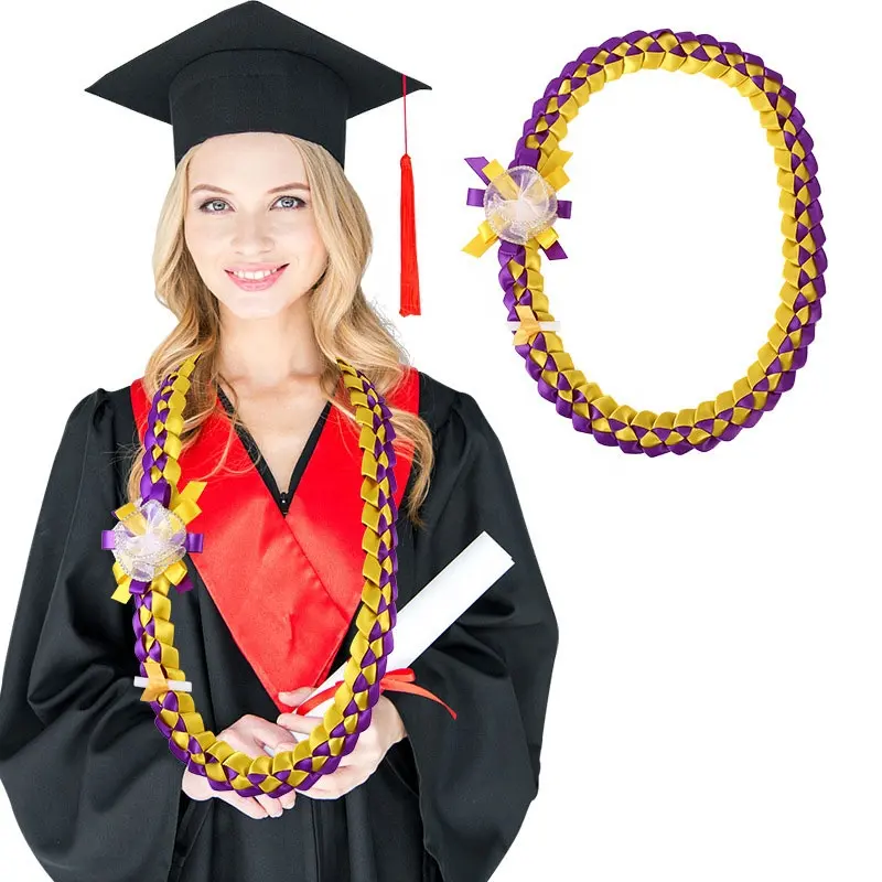 2024 Graduation Leis Handmade Double Braided Necklace Adjustable Graduates Ribbon Lei