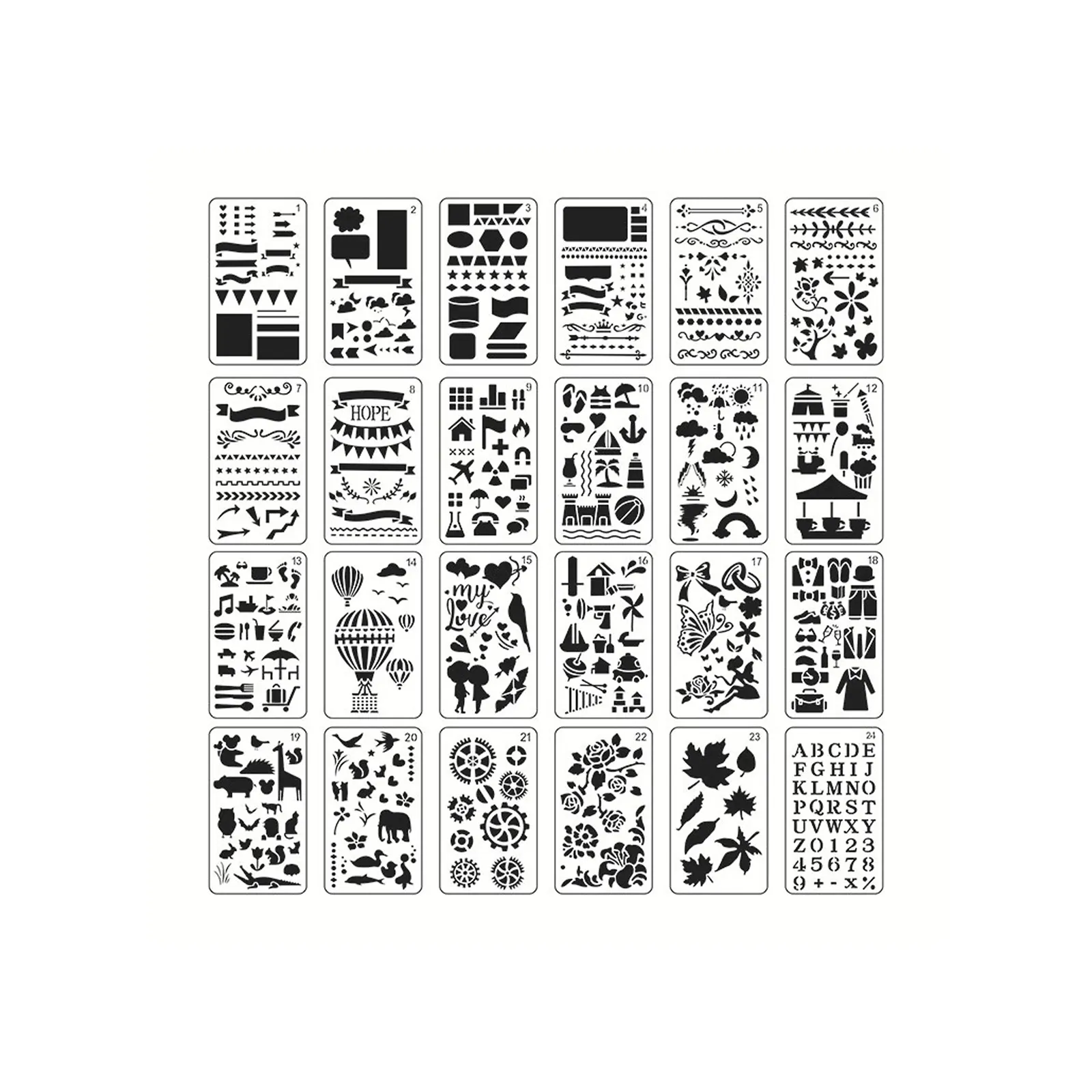24 Stück Zeichen vorlage Buchstaben Nummer Schablonen DIY Buchstaben und Zahlen Schablonen mit Aufbewahrung tasche für Notizbuch