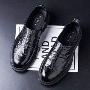Fapal Men's Genuine Leather Loafers Slip-On Low Heel <b>Rubber</b> Outsole British Style Casual Shoes - Product Image 3