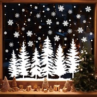 Calcomanías Navideñas Blancas para Ventanas, Siluetas de Copos de Nieve y Árboles de Abeto, Decoración Festiva, Adhesivos Estáticos