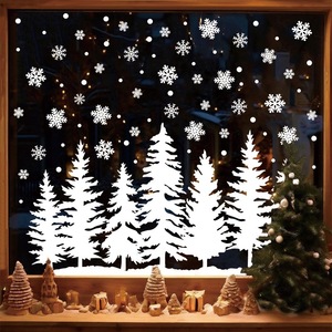 Autocollants de fenêtre de Noël blancs, silhouettes de flocons de neige et de sapins blancs, décoration d'ambiance festive, autocollants statiques - Product Image 2