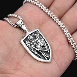 yunnique Shield Angel <b>Cross</b> Pendant Stainless Steel Necklace Fashionable Unique Gift Jewelry - Product Image 4