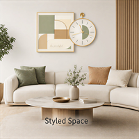 Asymmetrische wandklok schilderij met offset ronde wijzerplaat ijzeren hars kunstpaneel voor woonkamer kantoor hotel interieur decoratie