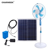 Ventilateur solaire au sol bleu de 16 pouces, modèle 16 pouces-6, panneau solaire 18V20W, batterie 12V 9000AH, autonomie de 3 à 10 heures, économie d'énergie