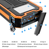 Batterie externe solaire étanche 20000mAh avec lumière LED, 3 ports USB, charge rapide, pour camping d'urgence, anti-poussière YD-888K