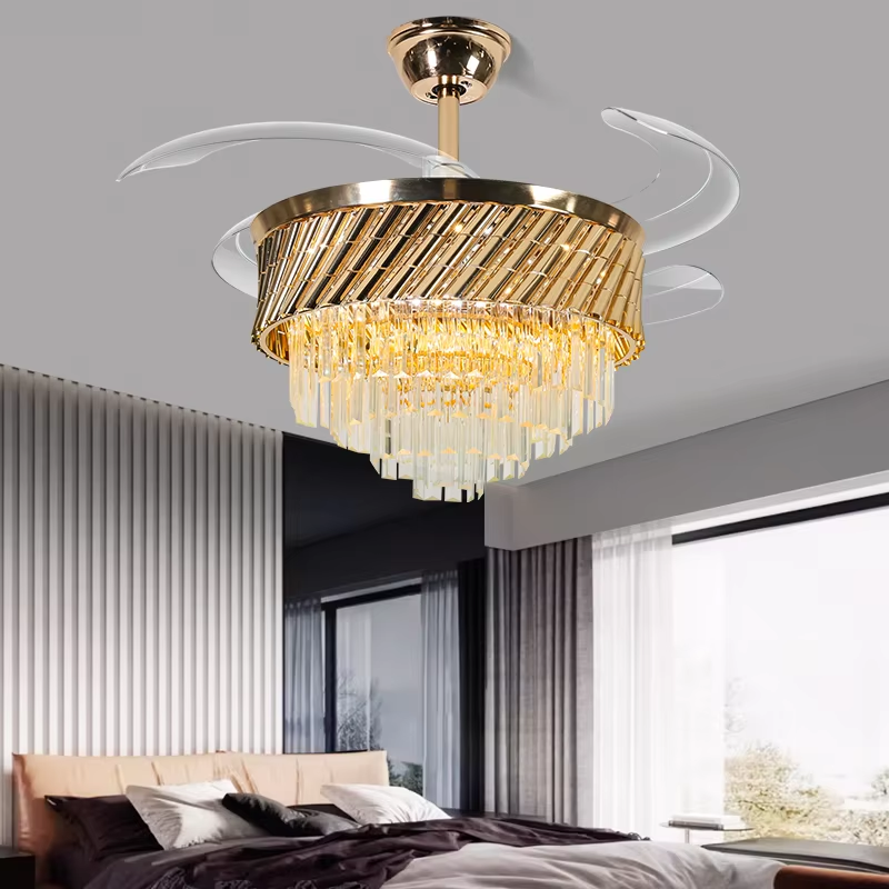 Ceiling Lamp Fan Retractable Modern Iron DC Motor Decorative LED Bedroom Light Pendant Chandelier Remote Control