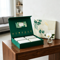 Boîte cadeau magnétique verte floquée de luxe, boîte d'emballage en papier rigide personnalisée pour le thé, les cosmétiques, les ensembles cadeaux souvenirs d'entreprise