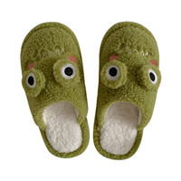 Chaussons amusants en forme de grenouille de dessin animé XIXITIAO, antidérapants, en peluche, chaussures d'intérieur, hiver, mignons, chauds, verts, en fourrure, pantoufles