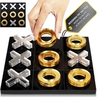 Lucite Tic Tac Toe noir brillant avec O doré et X argenté pour les jeux et la décoration intérieure
