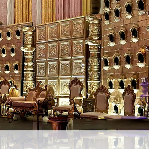 Increíble tema dorado Escenario de boda tradicional Estética Hindú Escenario DE BODA Decoración Recepción de boda india Escenario dorado - Product Image 1