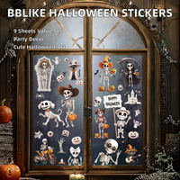 Autocollants de fenêtre d'Halloween BBLIKE de haute qualité, 9 feuilles, motifs mignons de sorcières, squelettes et fantômes, en PVC, pour décorations de fête et de jeu de laitonnière