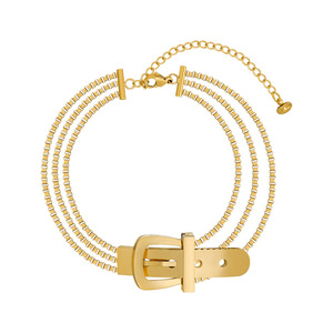 Semplice Braccialetto di Disegno In Acciaio Al Titanio Placcato 18k Bracciale In Oro Fibbia Della Cintura A Tre Strati Della Catena Del Braccialetto Delle Donne - Product Image 1