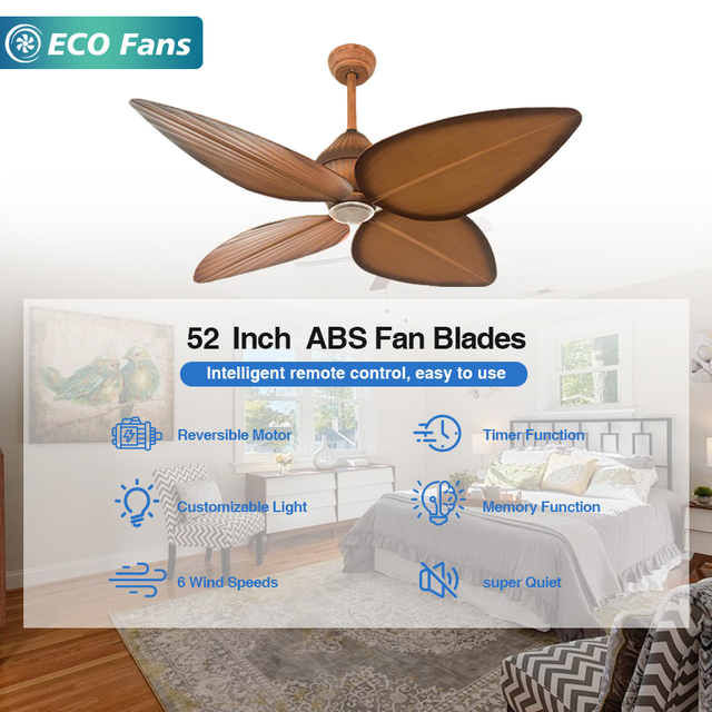 52 Inch Retro Style Decorative Ceiling Fan with LED Dimmable Light, Remote Control, Straight Blades and Quiet DC Motor
