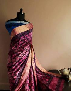 Sari de seda Duppion de la mejor calidad, bloque de mano impreso, estilo indio para bodas, fiestas y festivales de adultos - Product Image 5