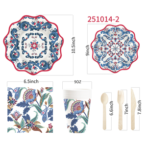 DAMAI - Juego de Platos, Vasos y Servilletas Desechables de Papel con Diseño Floral Estilo Chino Retro para Fiestas, para 8 Personas - Product Image 5