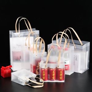 Bolsas de Compras Reutilizables Transparentes e Impermeables de Color Sólido, Pequeñas y Multiusos, con Asas de Cuerda, Bolsas de Hombro de PP, para Regalos, con Logotipo Personalizado - Product Image 1