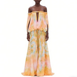 ชุดเดรสผู้หญิงแบบผูกไหล่ - แขนพองทรงหลวมแบบมัดย้อมแฟชั่น - Product Image 1